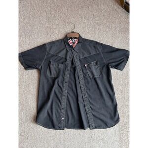 Split Vintage Y2K Button Down Men's Large Short Sleeve Black Skater 2004 Shirt